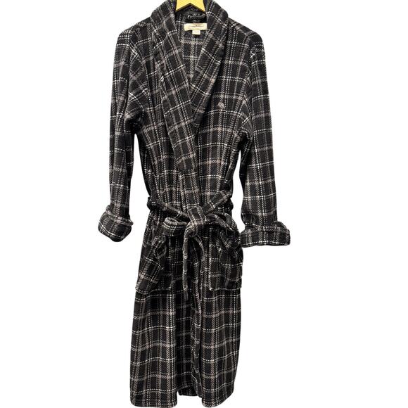 Tommy Bahama Other - Tommy Bahama Robe Mens Small Black Gray Plaid Belted Plush Comfy Loungewear